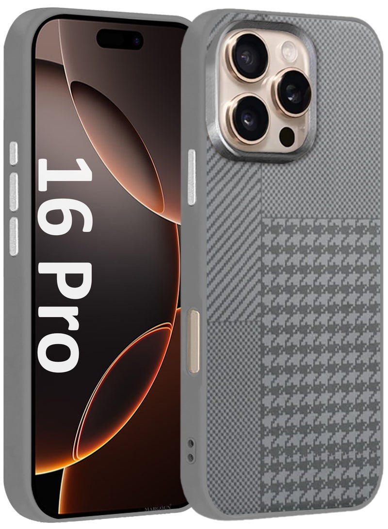 CATANES iPhone 16 Pro Case Cover Carbon Fiber Pattern Phone Case Slim Shockproof Back Cover Grey Geometric Crest - Image 1